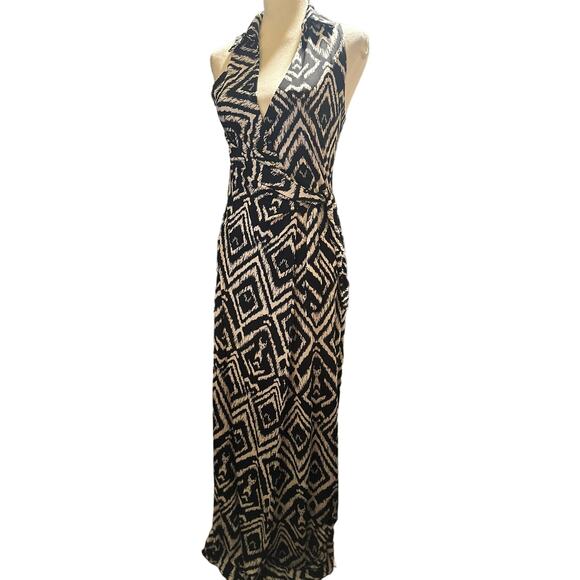 T-Bags Los Angeles Black & White Ikat Print Wrap Maxi Dress, Size Small - Picture 2 of 9